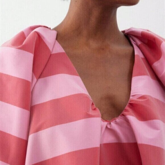 Pink Red Casual Women's V-Neck Striped Maxi Dress - Picture 2 of 7